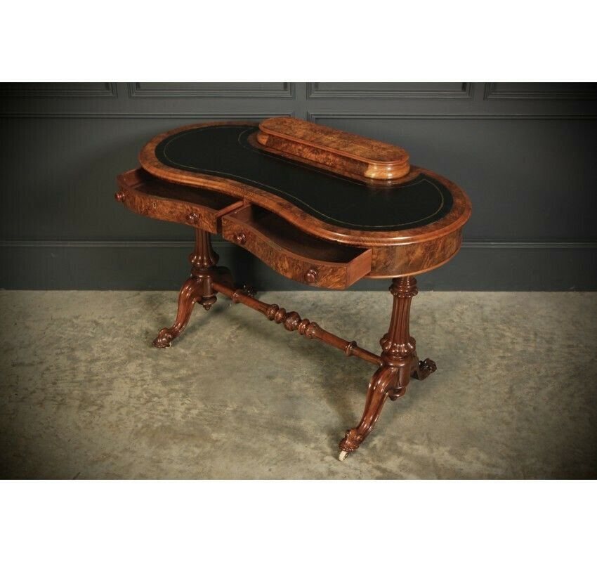 photo for sale Marquetry Inlaid Burr Walnut Kidney Shaped Writing Table