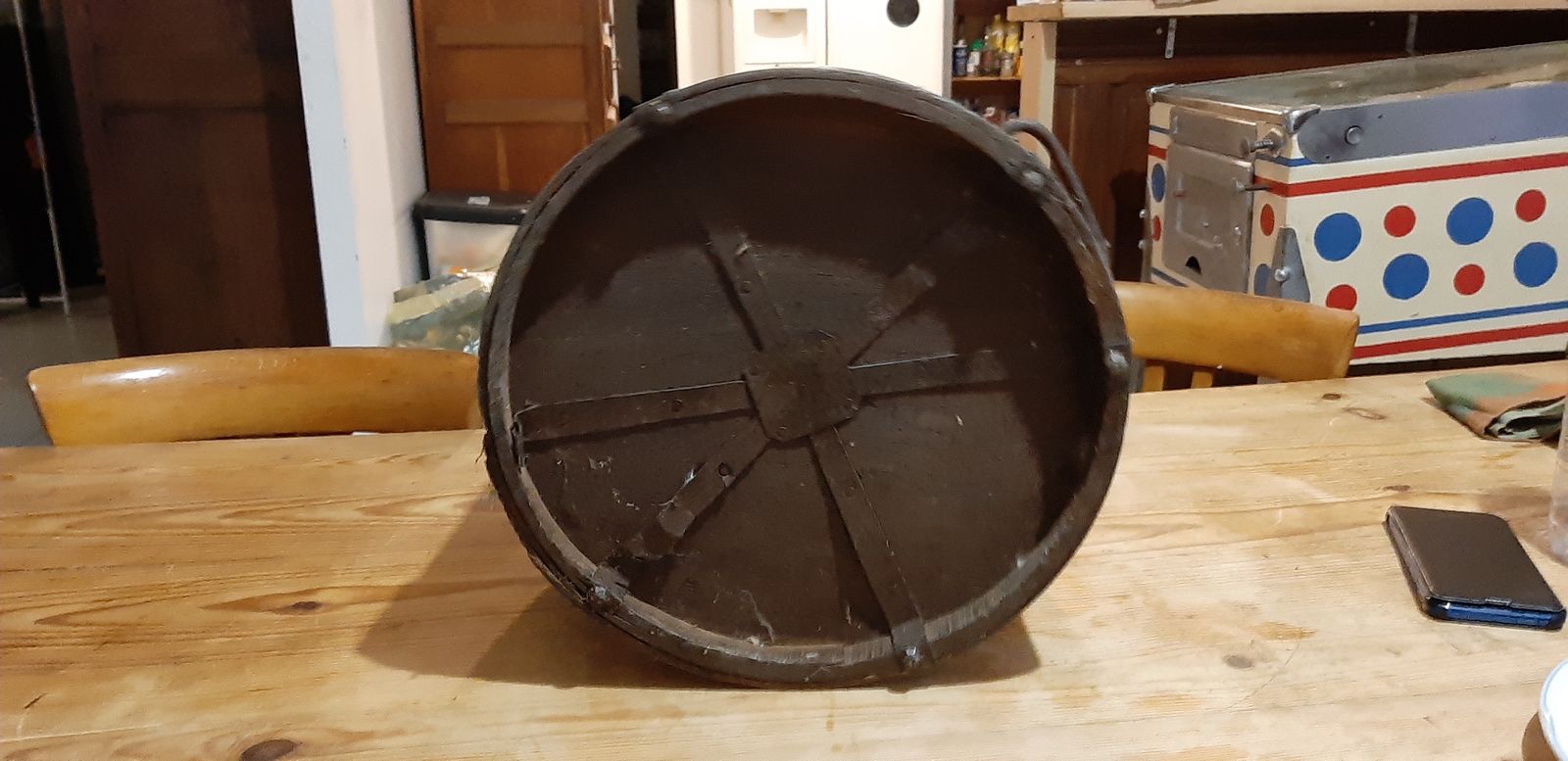 Old 20th Century Utensil Measuring Grain Double Decalitre In Wood And Wrought Iron photo 52.08