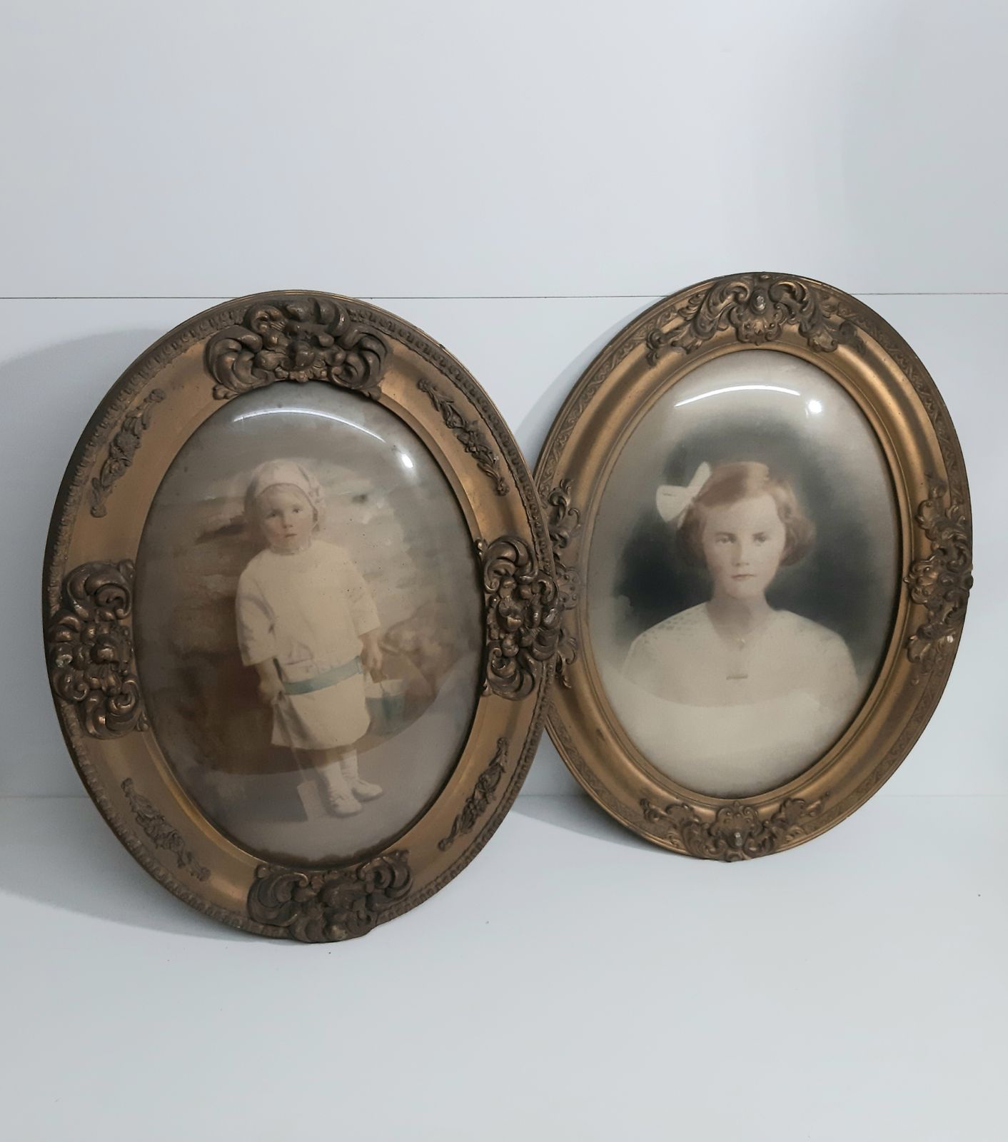 2 X Gold Gilt Bubble Glass Victorian Pictures And Frames