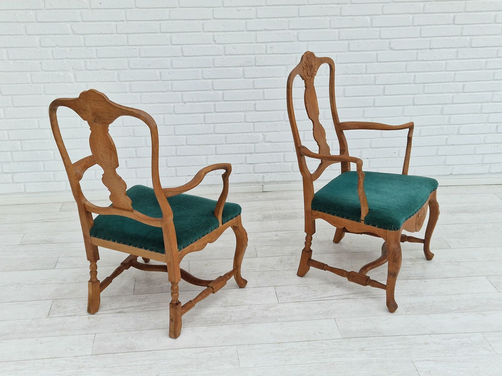 1960s, Danish Design, Pair Of Armchairs, Oak Wood, Original Very Good Condition.