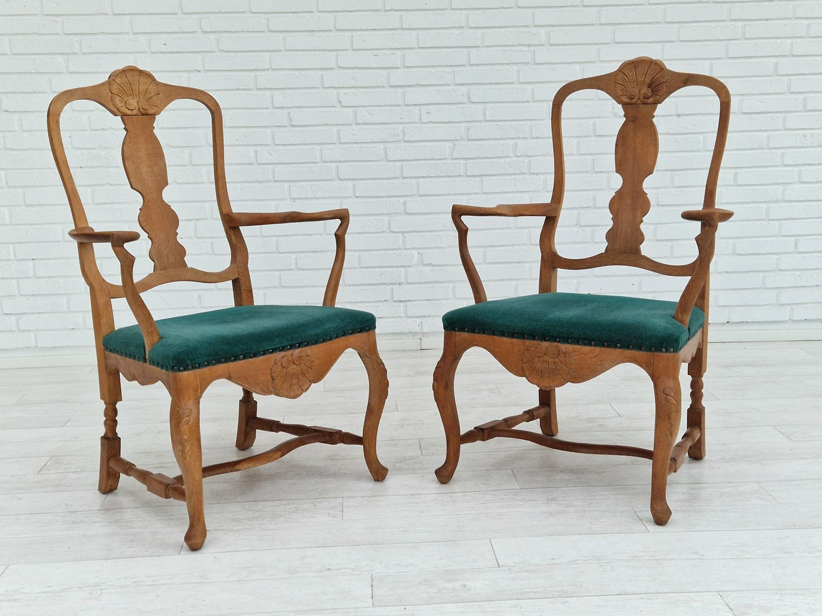 1960s, Danish Design, Pair Of Armchairs, Oak Wood, Original Very Good Condition. photo for sale