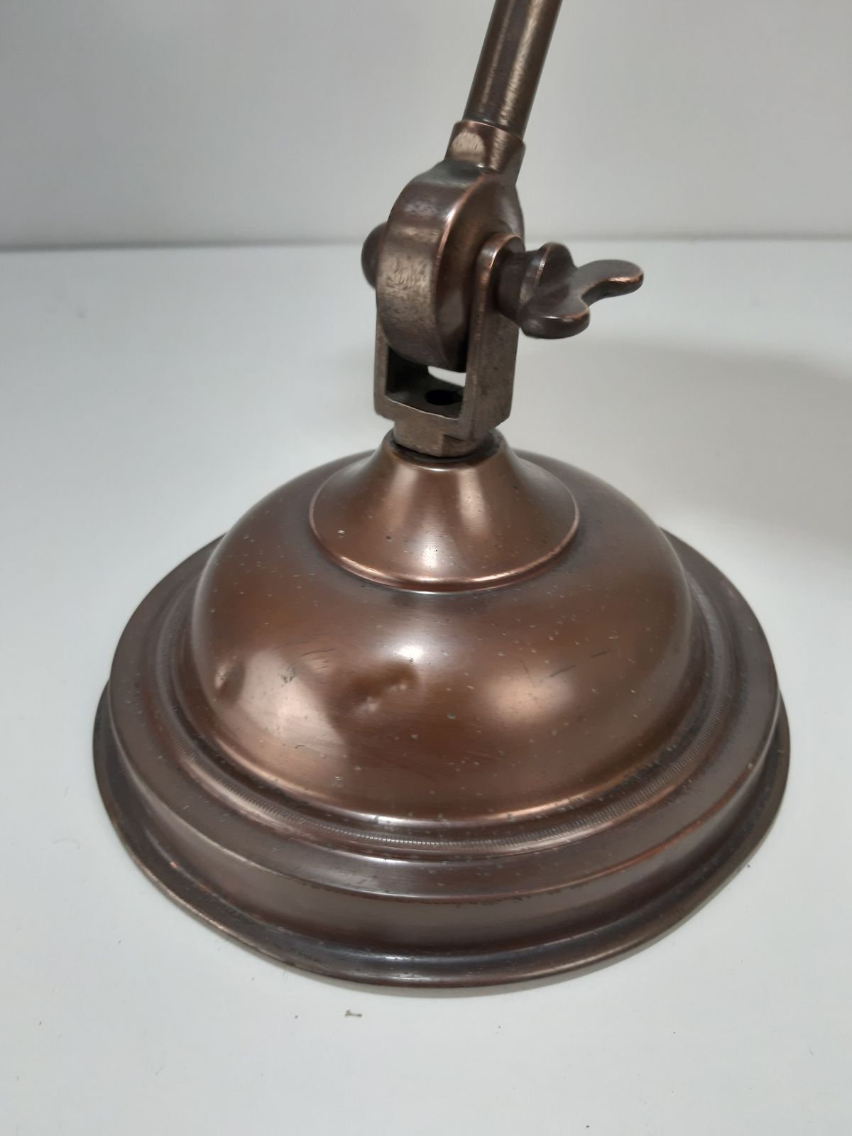 Early 20thc Copper Base / Arm Bankers Lamp (Not Wired) With Tin Metal Shade photo vinterior