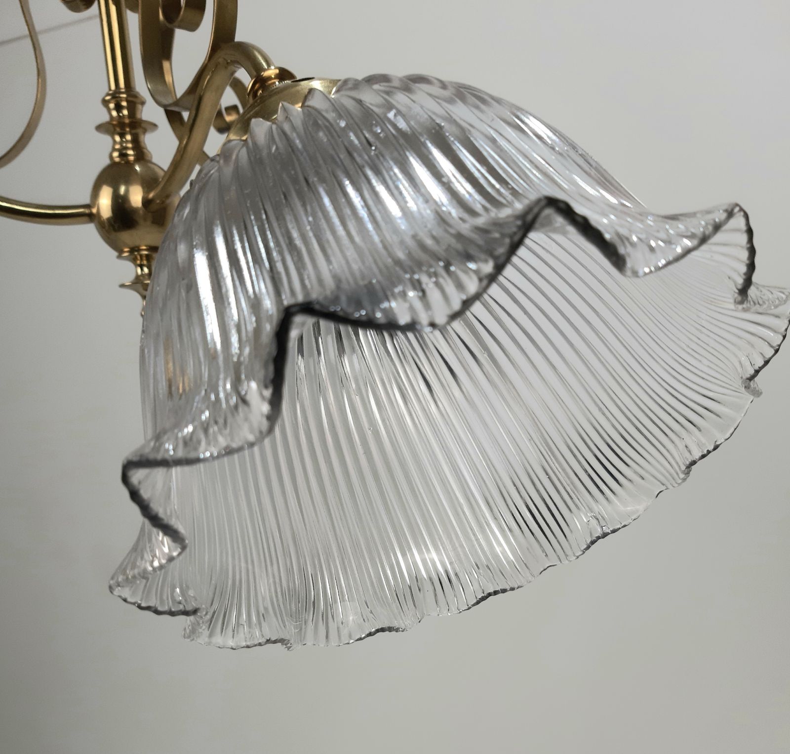 Antique Brass 3 Holophane Shaded Chandelier (Not Wired) photo buy