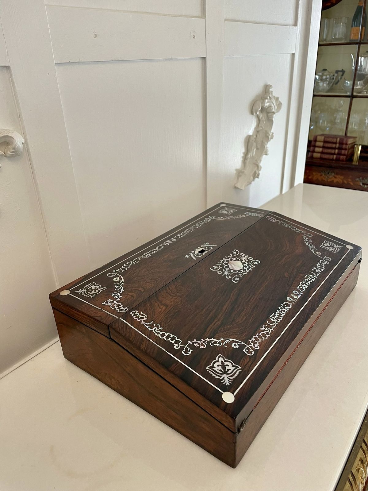 Unusual Antique 19th Century Quality Rosewood Inlaid Writing Box photo for sale