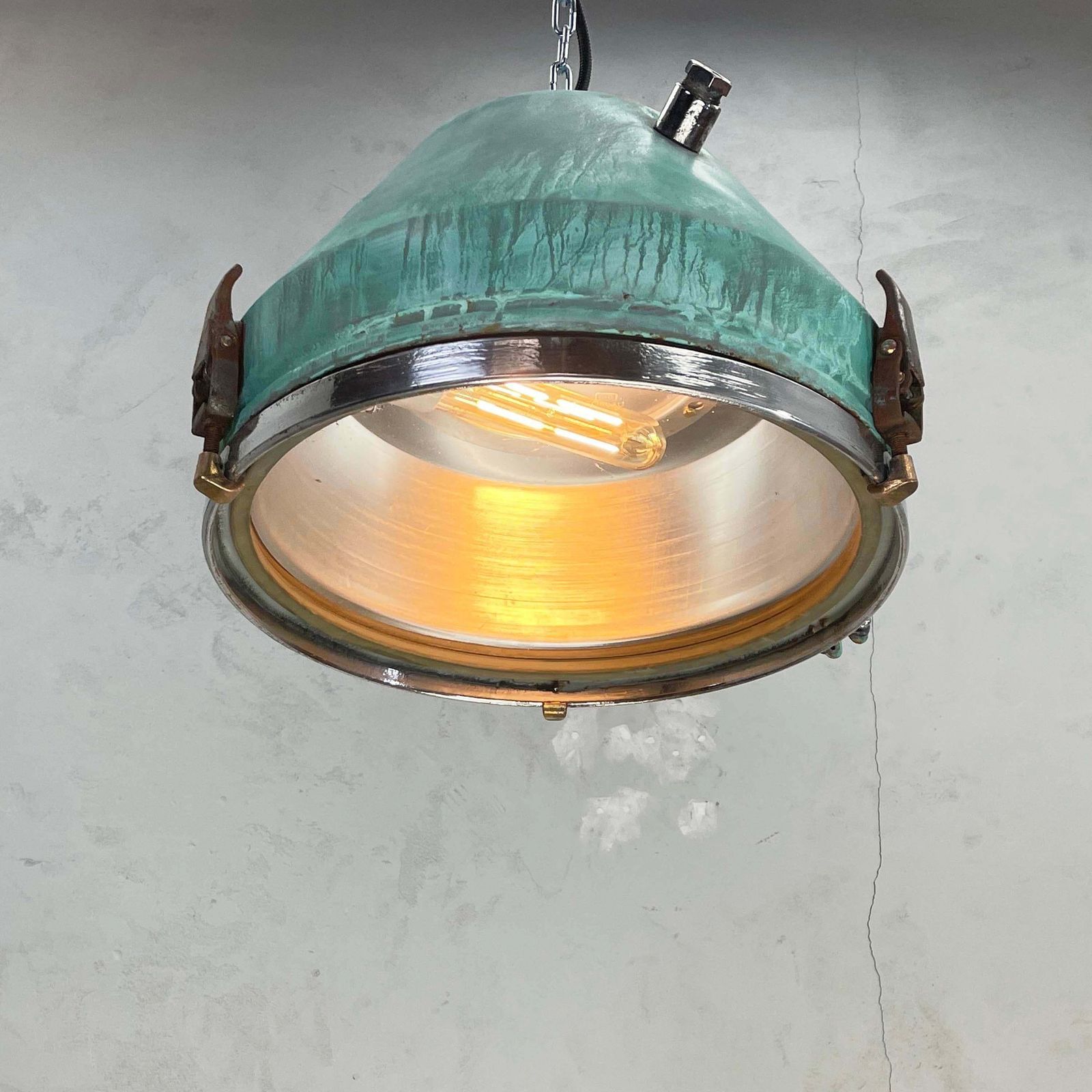 Verdigris Rust Industrial Ceiling Pendant Light By Veb C1970 photo 425.0