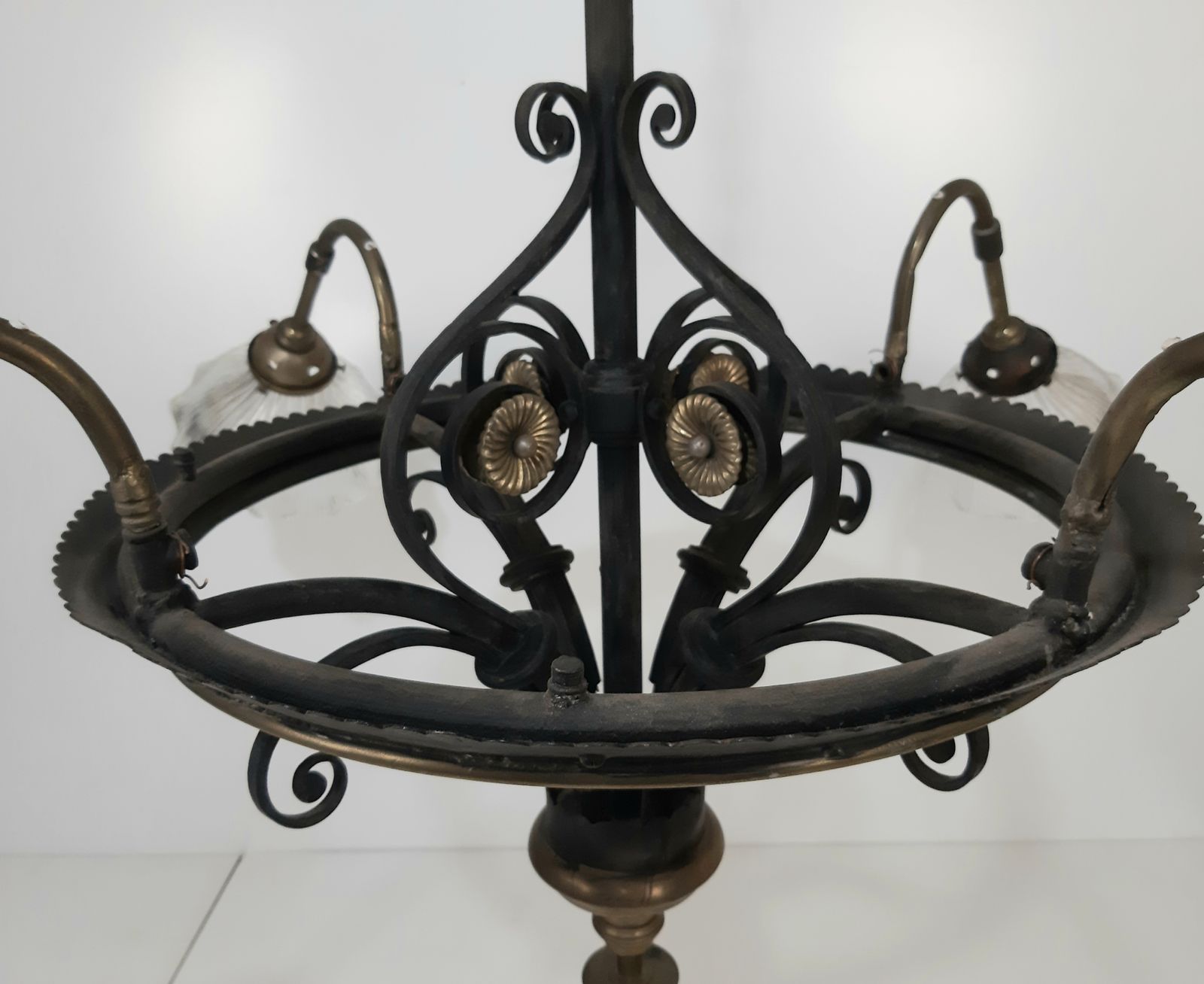 Victorian Cast Iron 4 Holophane Chandelier photo 1250.0