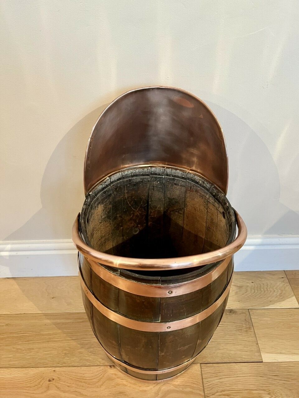 Unusual Edwardian Quality Oak Copper Bounded Coal Bucket photo furniture