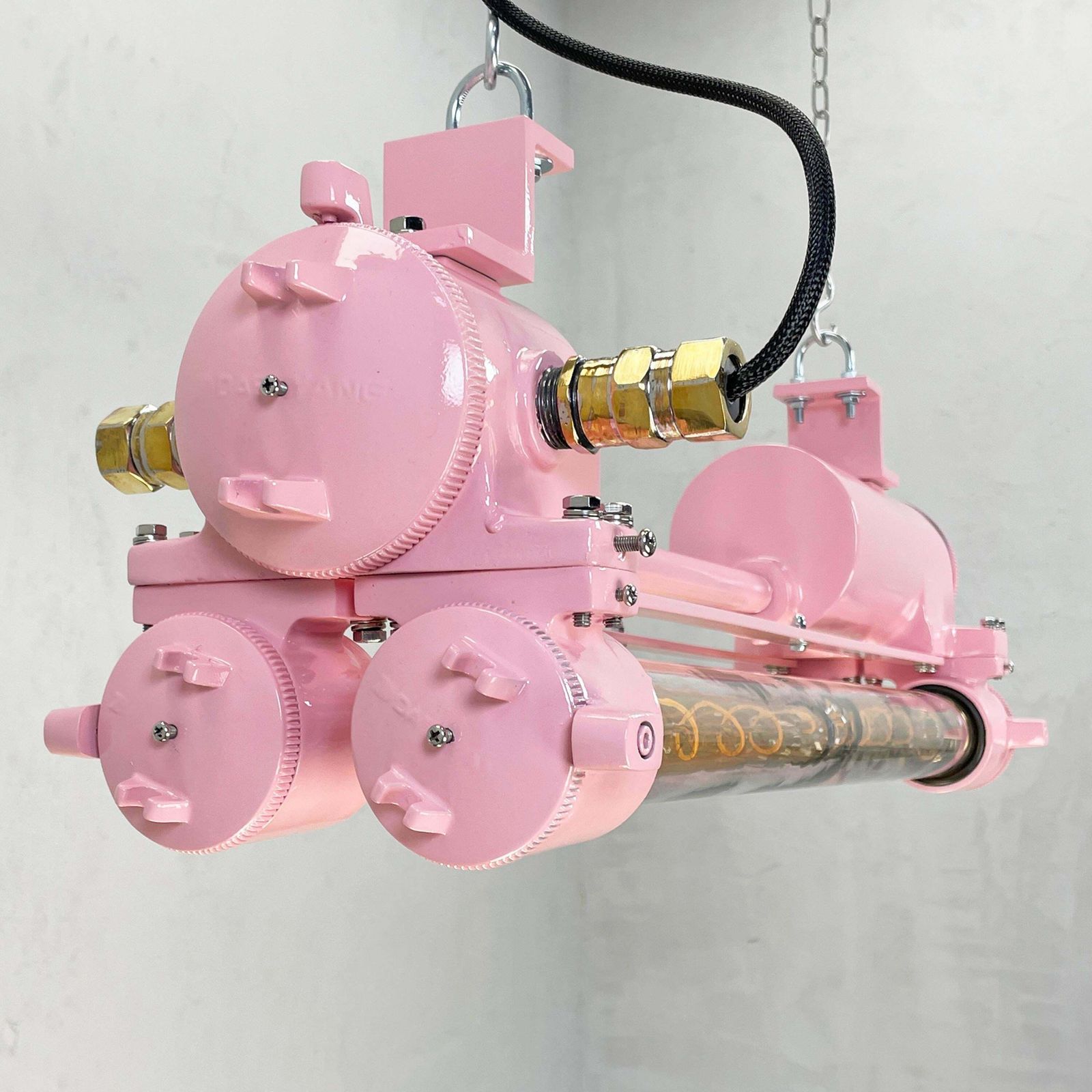 Vintage Aluminium Edison Led Flameproof Strip Light, Pink C1970 photo for sale