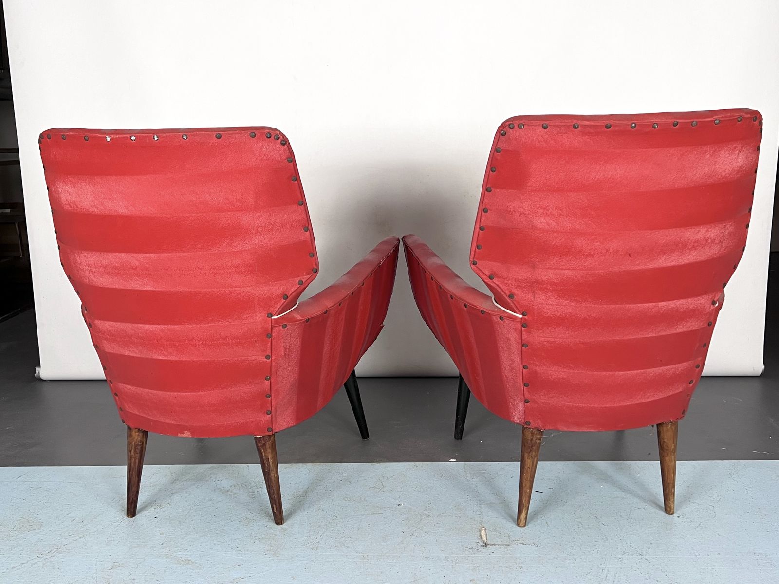 Mid Century Modern Pair Of Red Armchairs. Italy 1950s photo buy