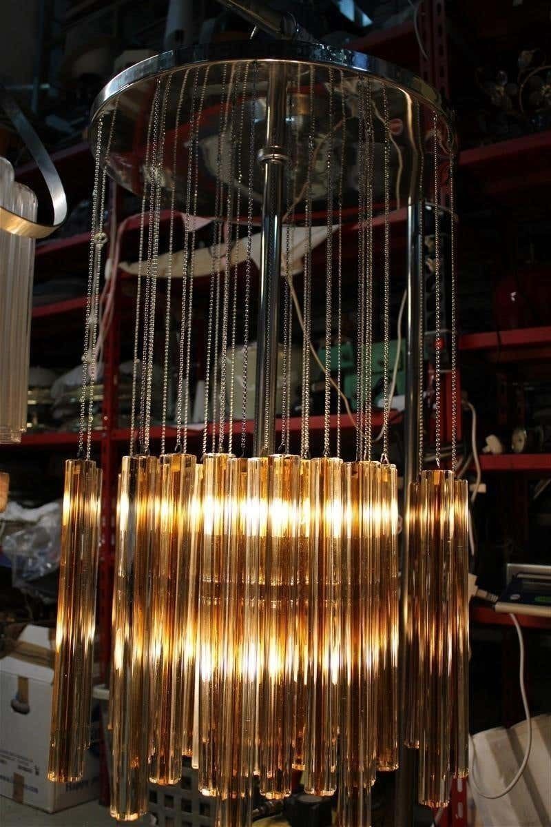 photo for sale Round Cascade Italian Chandelier Venini Design 1960 Midcentury Steel Silver