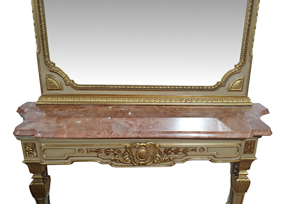 A Very Fine Early 20th Century French Parcel Gilt Marble Top Console Table And Matching Giltwood Mirror photo Furniture