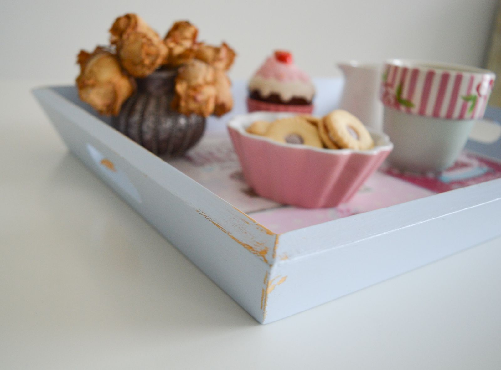 Large Serving Tray, Hand Painted Duck Egg Tray With Carved Flower Design Shabby Chic Bakery Decoupage Wooden Decorative Tray photo Home Decor