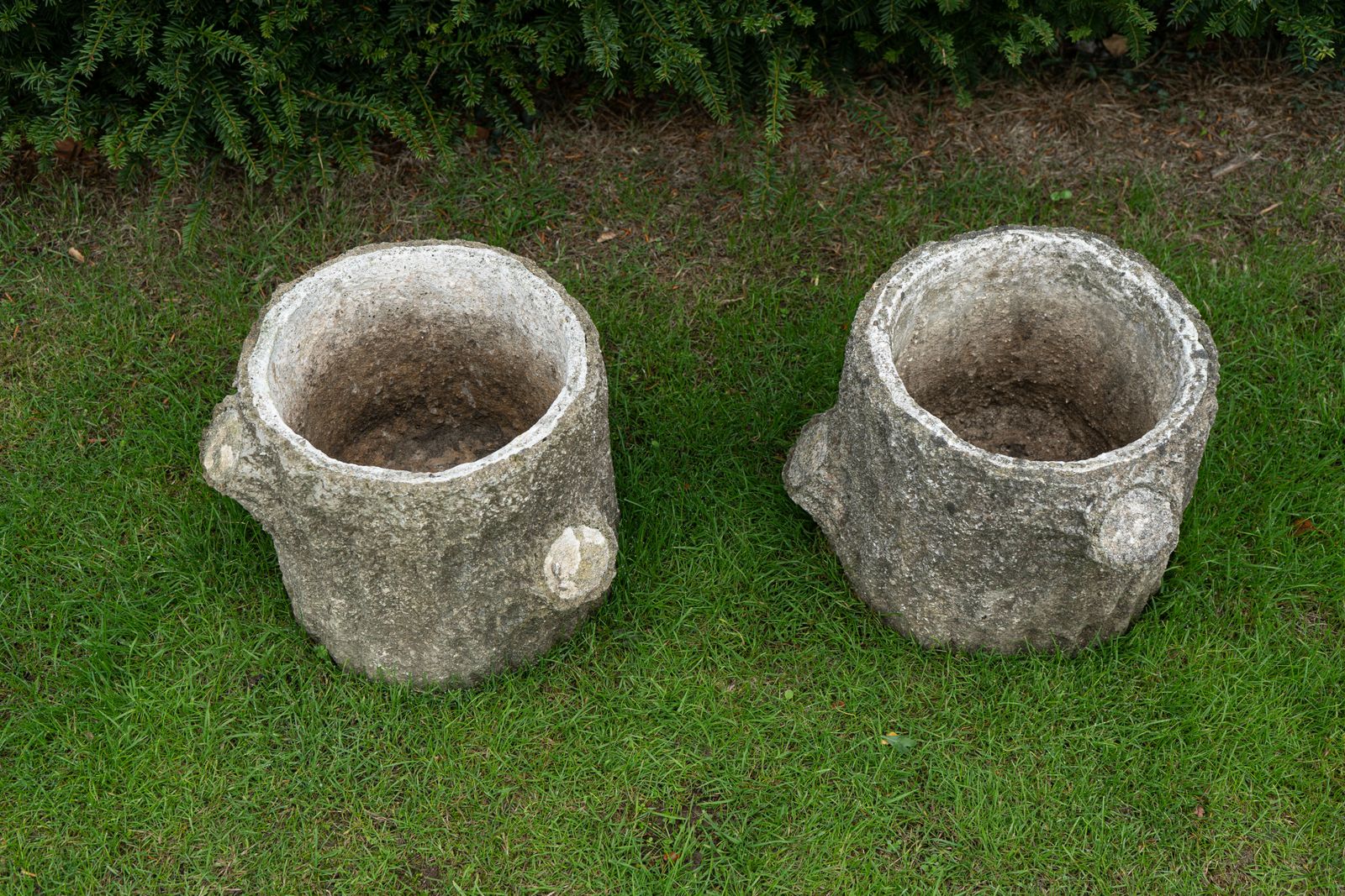Pair Circular Faux Bois Planters photo vintage