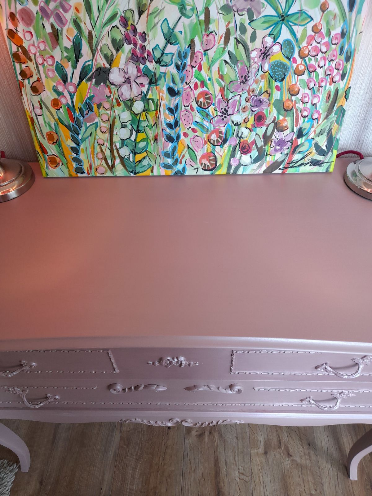 Beautiful Pink Metallic Olympus, Lamp, Side, Dressing, Tv Table photo vintage