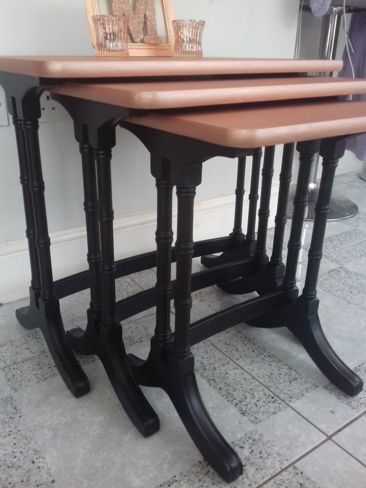 Stunning Nathan Nest Of Tables In Coal Black And Rose Gold Metallic photo vinterior