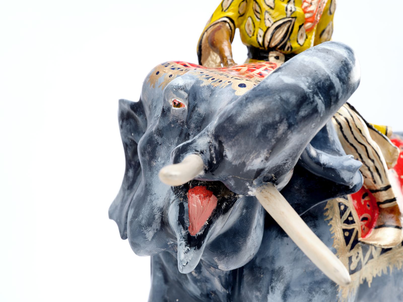 photo for sale Fabulous Vintage Indian Hand Painted Earthenware 'Maharaja' Elephant Figurine, Circa 1960's