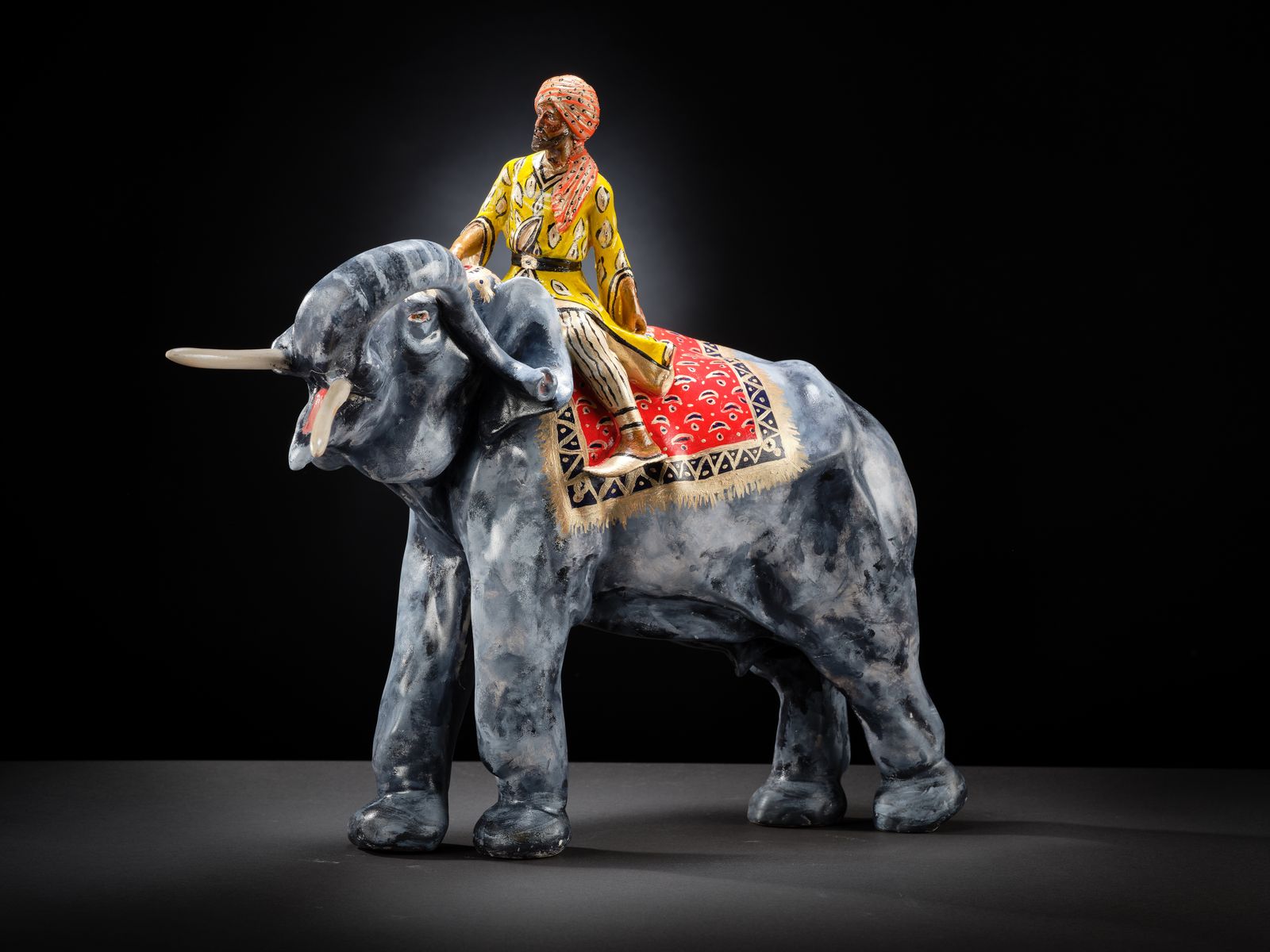 Fabulous Vintage Indian Hand Painted Earthenware 'Maharaja' Elephant Figurine, Circa 1960's