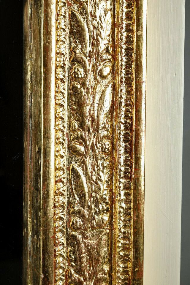 Wood And Gilded Stucco Overmantel Mirror, Empire Period, 19th Century photo vintage