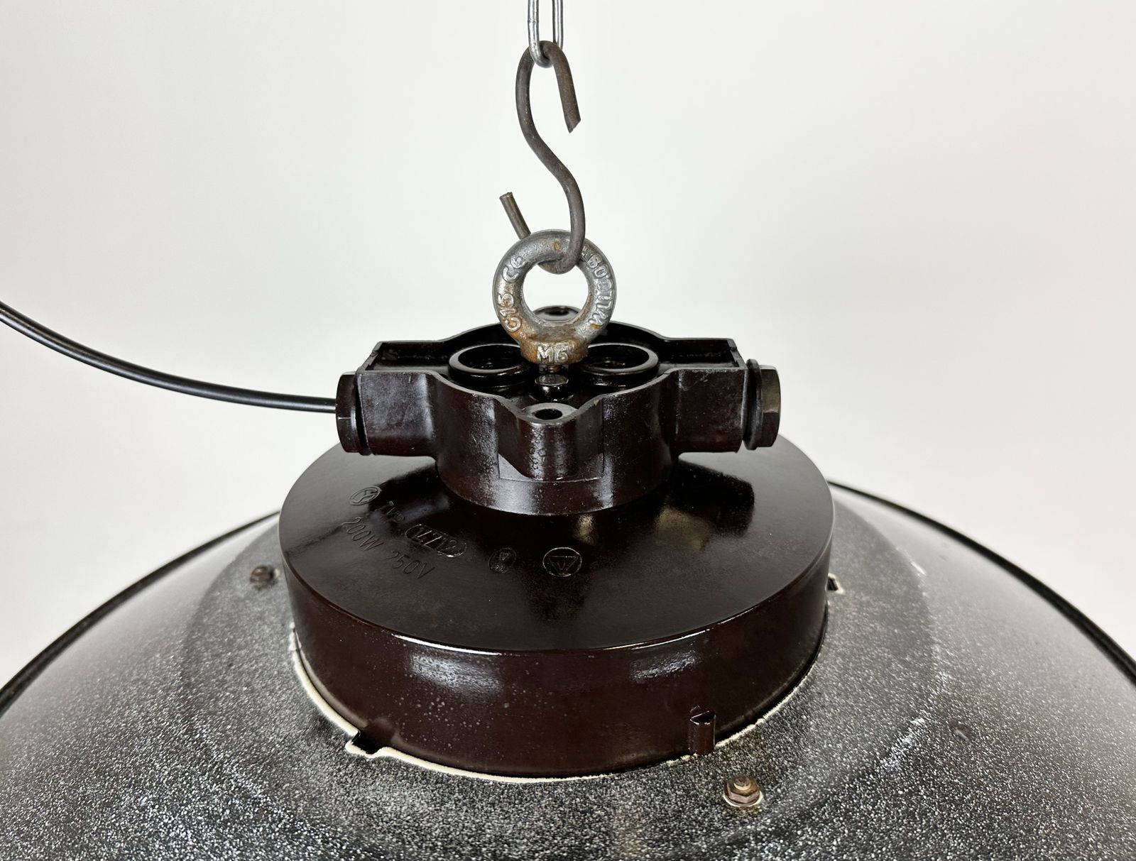 photo furniture Industrial Grey Enamel Factory Hanging Cage Lamp, 1960s, 20x