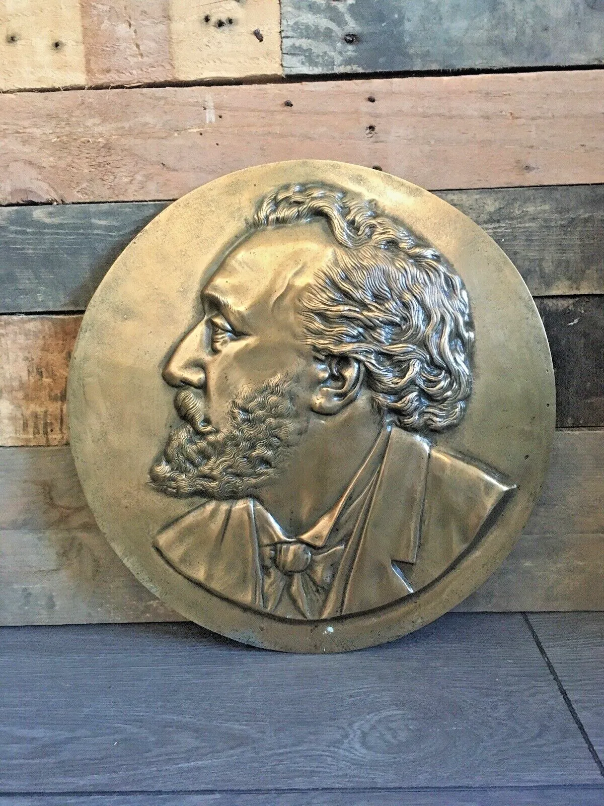 Decorative Antique French Bronze Wall Plaque Of Leon Gambetta XIX Male Head Face