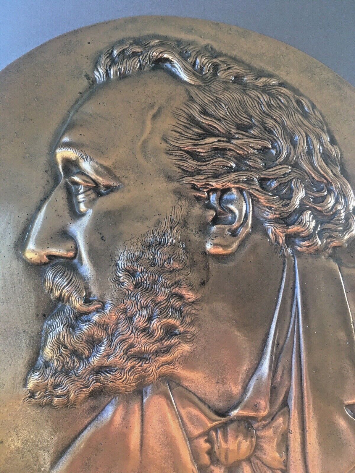 Decorative Antique French Bronze Wall Plaque Of Leon Gambetta XIX Male Head Face photo buy