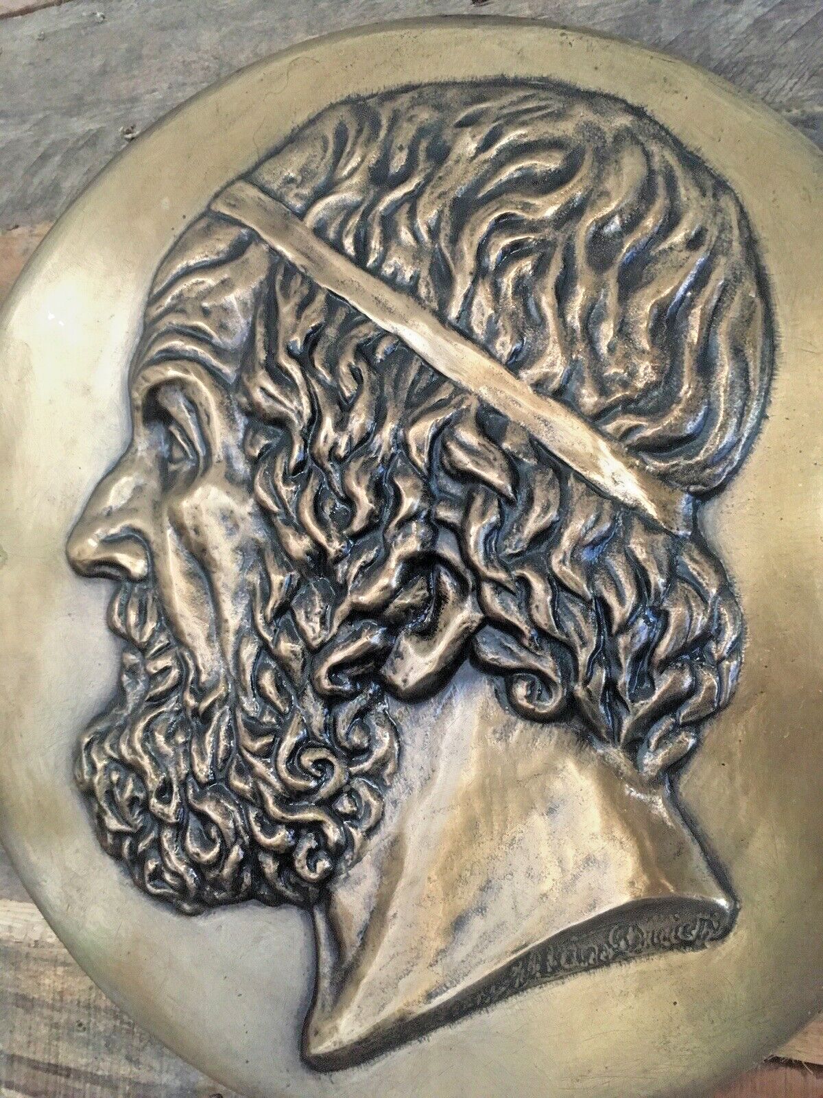 Decorative Antique Bronze Wall Plaque Of Greek Poet Homer Bearded Male Head Face photo furniture