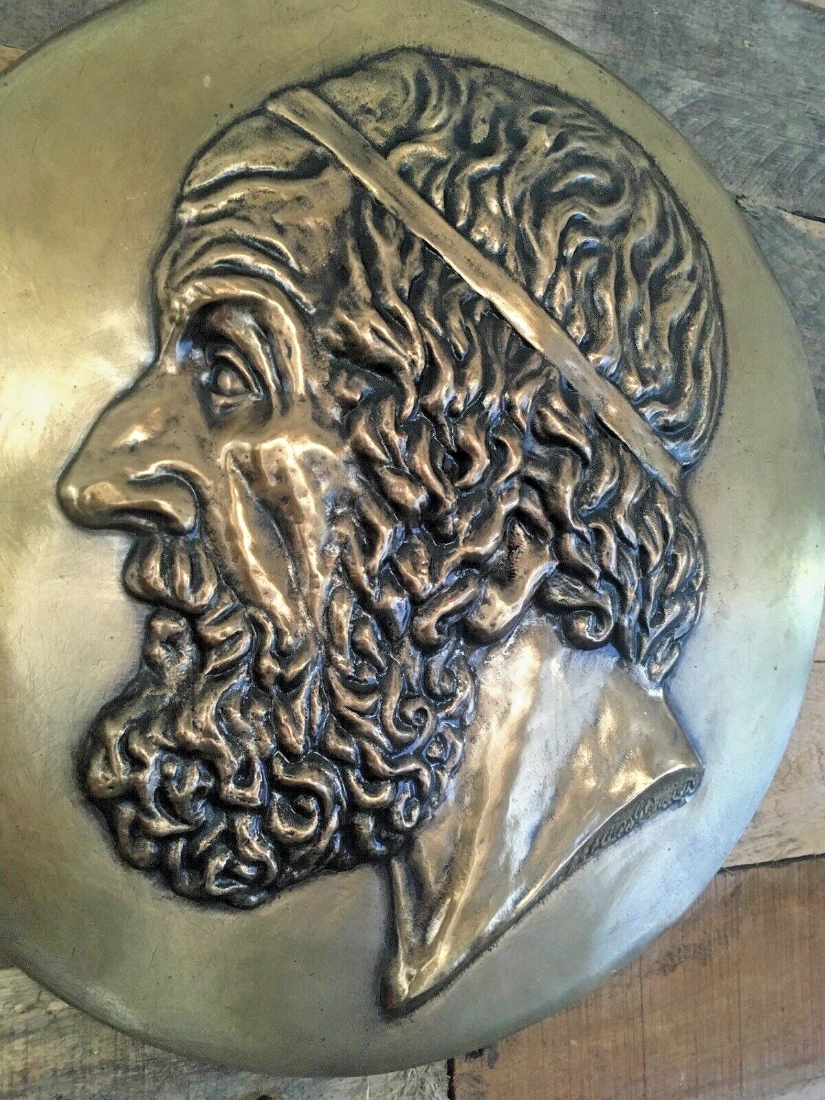 Decorative Antique Bronze Wall Plaque Of Greek Poet Homer Bearded Male Head Face photo Art