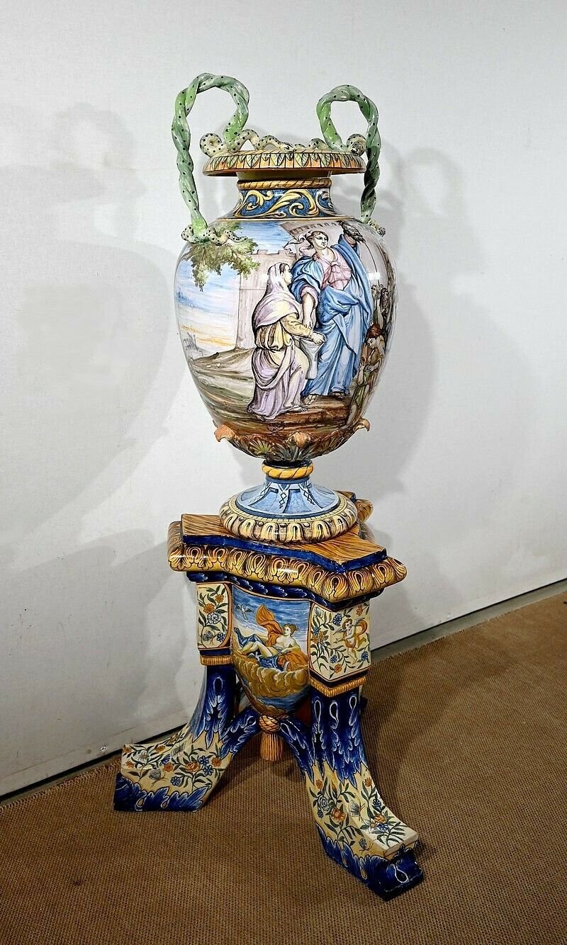 Majolica Vase On Bolster Set, Italy   19th Century photo for sale
