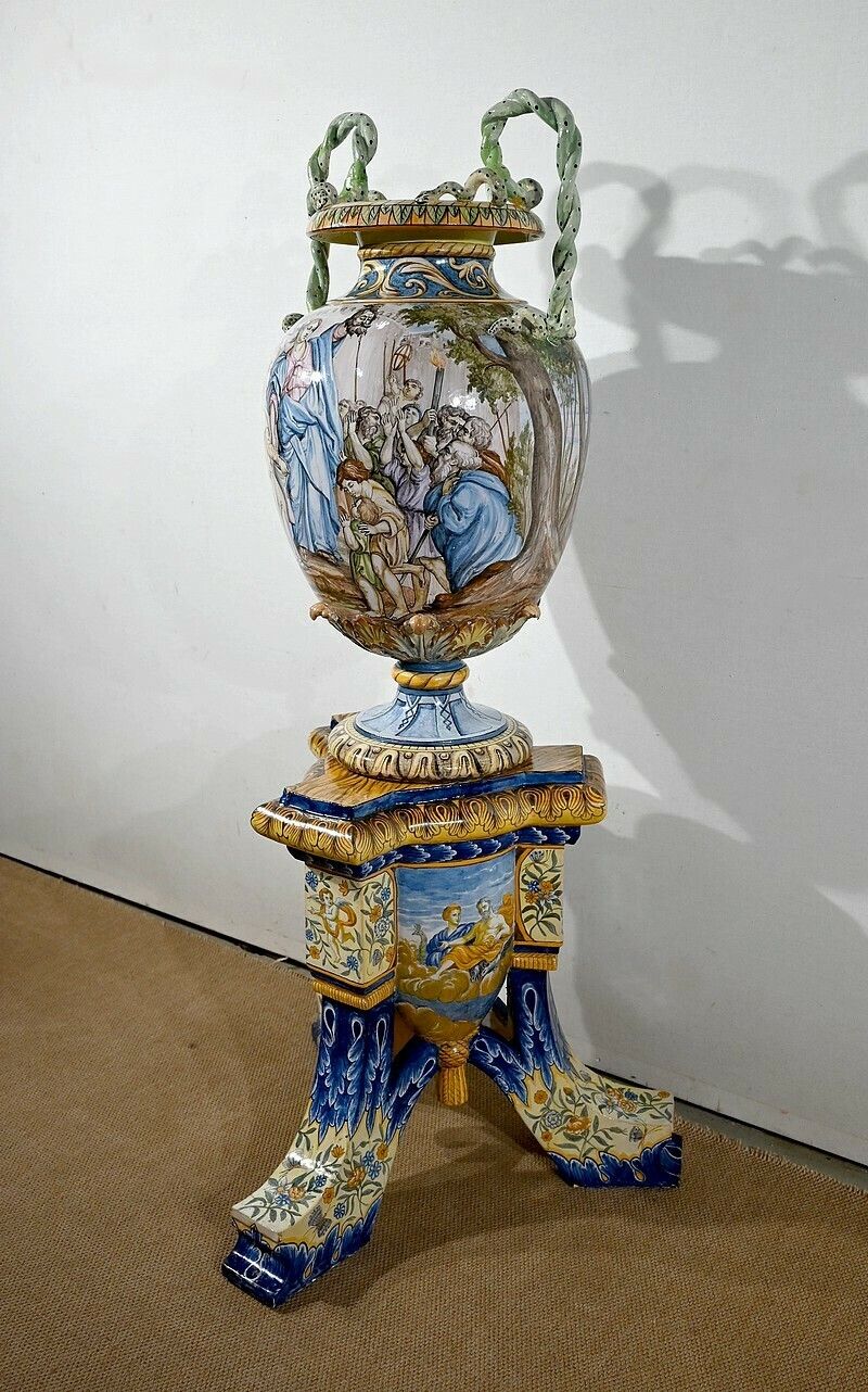 Majolica Vase On Bolster Set, Italy   19th Century photo Home Decor