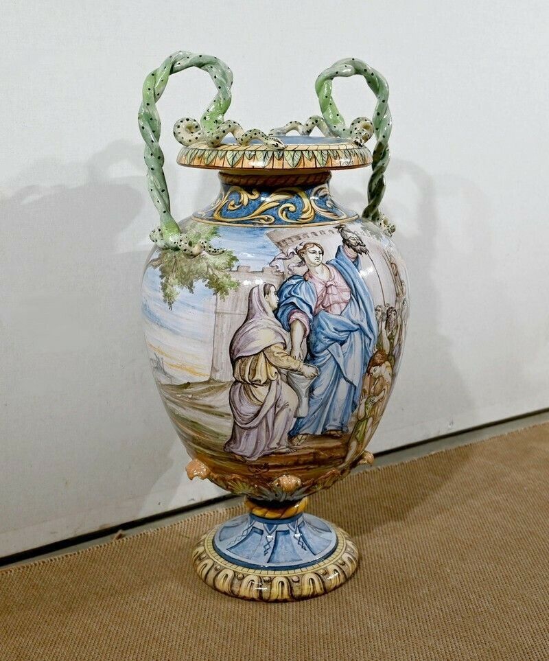 Majolica Vase On Bolster Set, Italy   19th Century photo vinterior