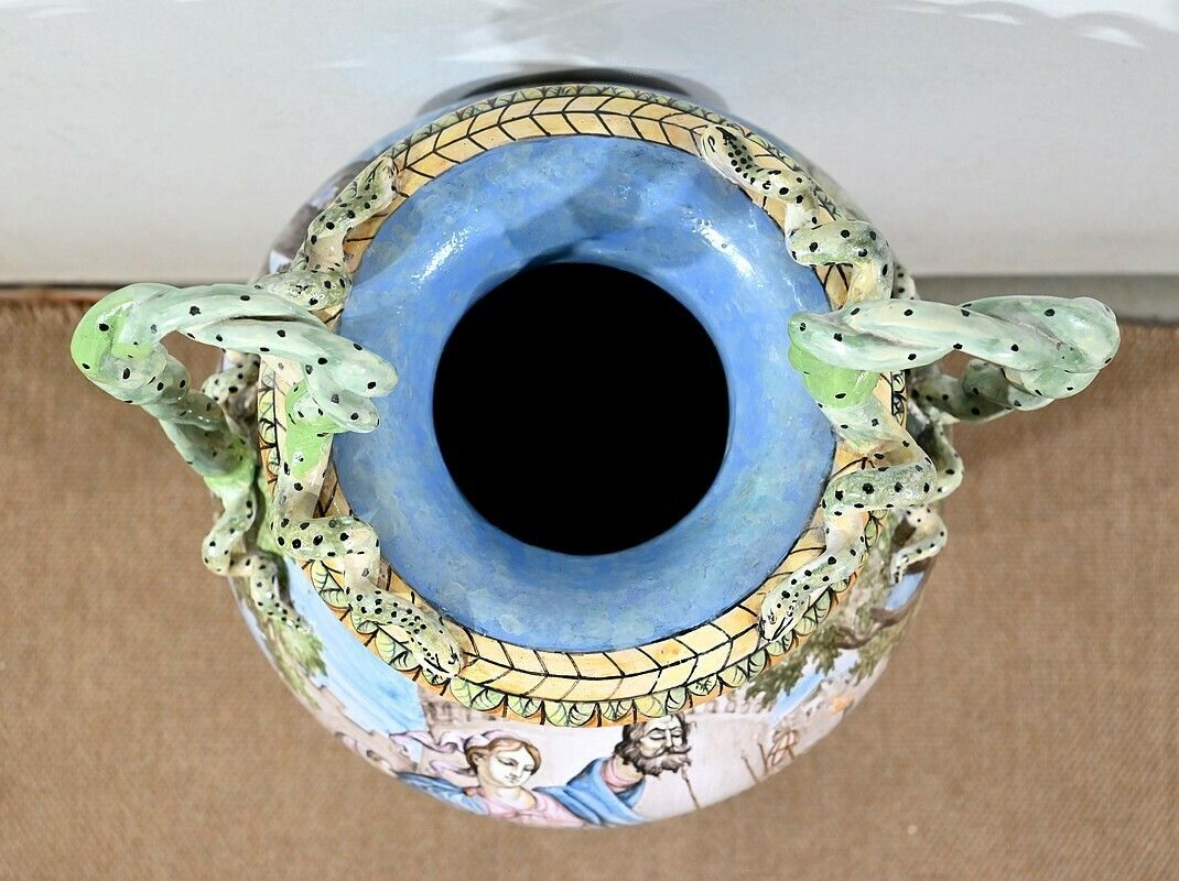 Majolica Vase On Bolster Set, Italy   19th Century photo vintage