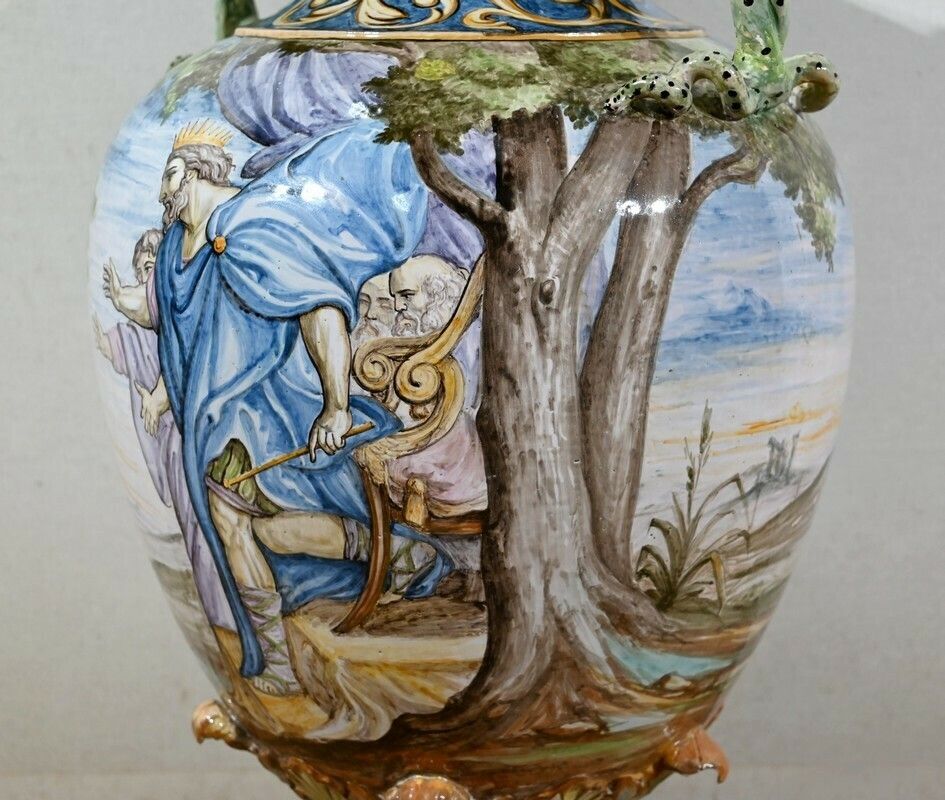 photo buy Majolica Vase On Bolster Set, Italy   19th Century