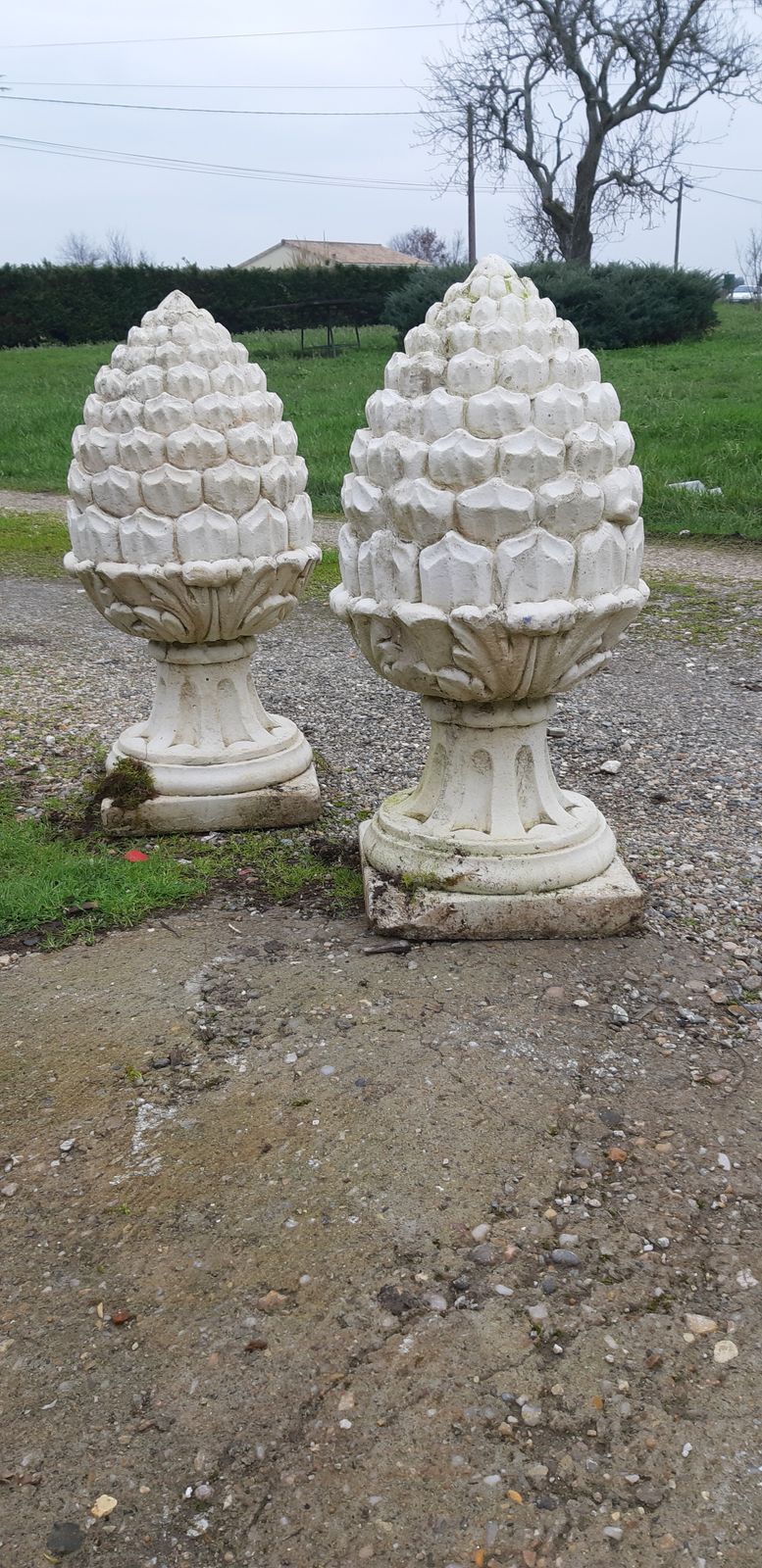 Pair Of Pine Cones In Reconstituted Stone photo furniture