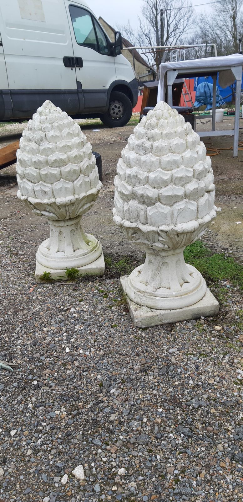 Garden Decor Pair Of Pine Cones In Reconstituted Stone photo