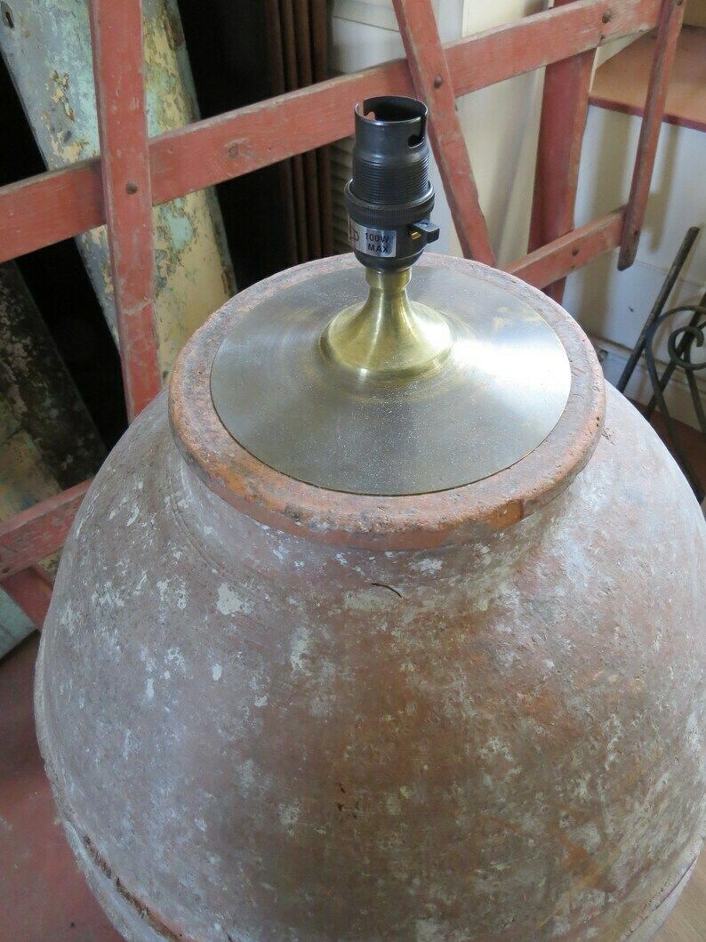 Antique Terracotta Urn Lamp 19th Century / Large Country Rustic. photo vintage