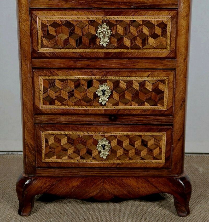 Furniture Small Chest Of Drawers In Precious Wood Marquetry, Napoleon III Period – Mid 19th Century photo