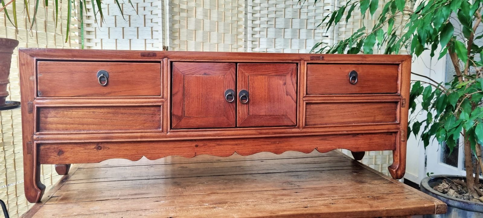Mid Century Chinese Ming Dynasty Style Hardwood Low Cabinet photo furniture