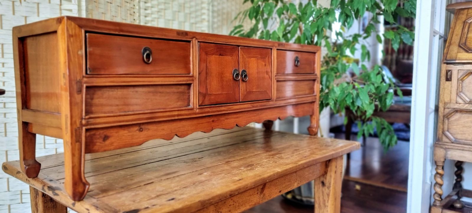 Mid Century Chinese Ming Dynasty Style Hardwood Low Cabinet photo for sale
