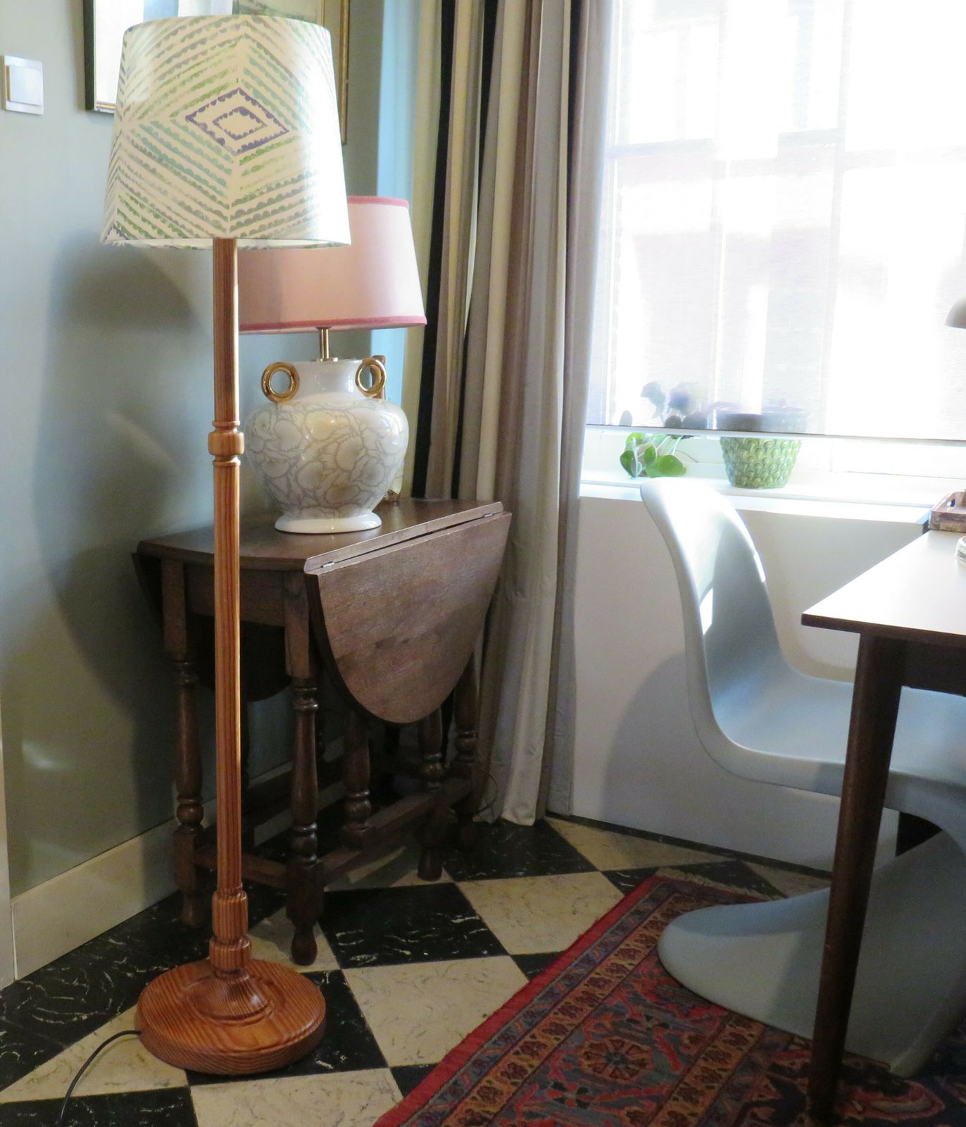 Vintage Scandinavian Pine Floor Lamp With Bespoke Lampshade photo vintage