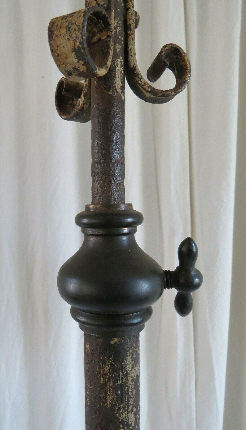 Antique Lamp Standard Early 19th Century / Oil Lamp Stand / Wrought Iron Lamp Stand. photo 395.0
