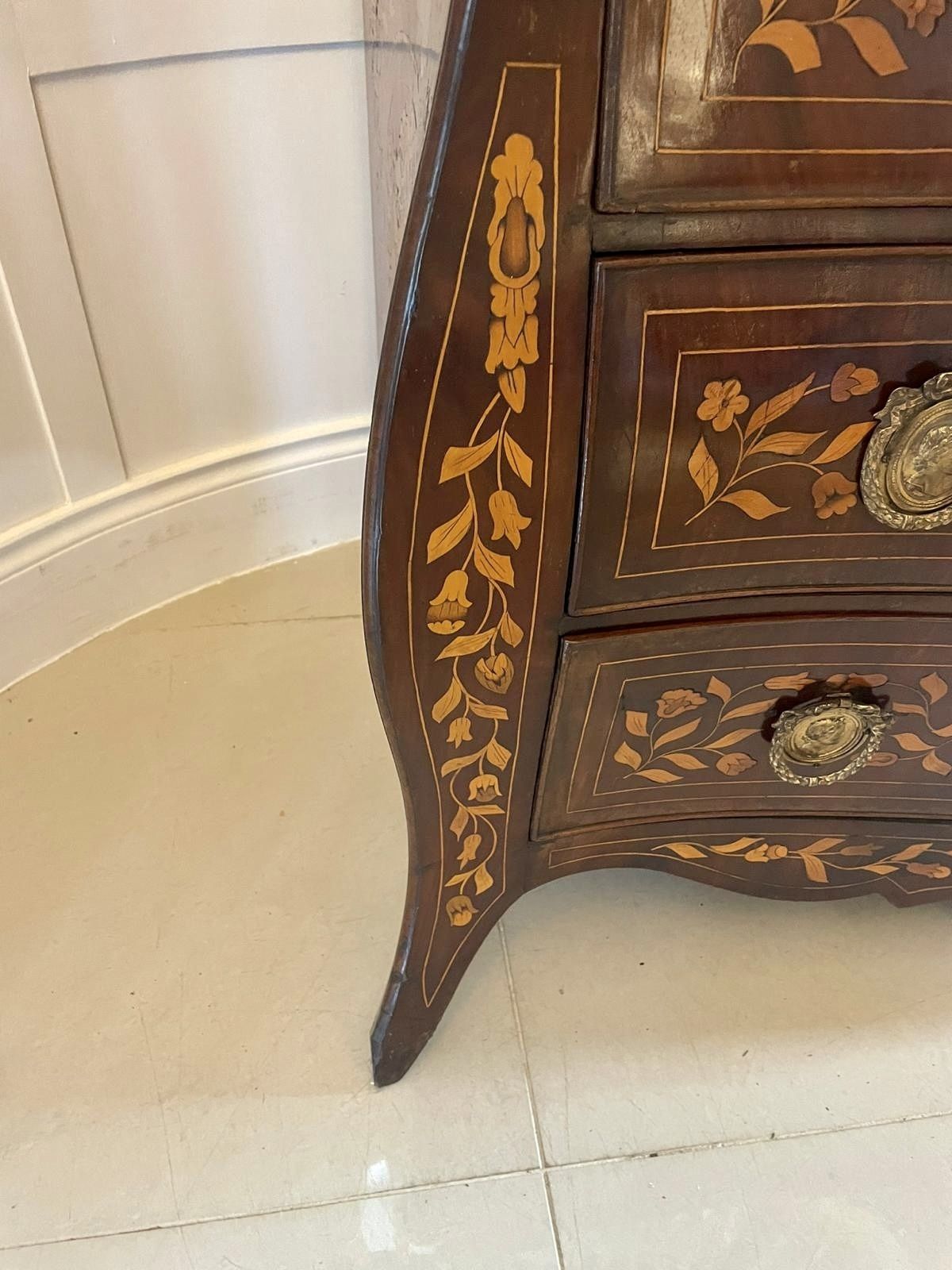 photo for sale Antique 18th Century Quality Mahogany Floral Marquetry Inlaid Cylinder Bureau