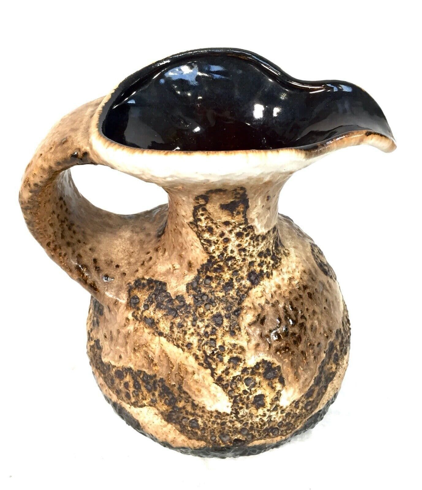 Vintage West German Pottery Lava Vase Large Jug Brown And Cream Retro 1970s photo buy