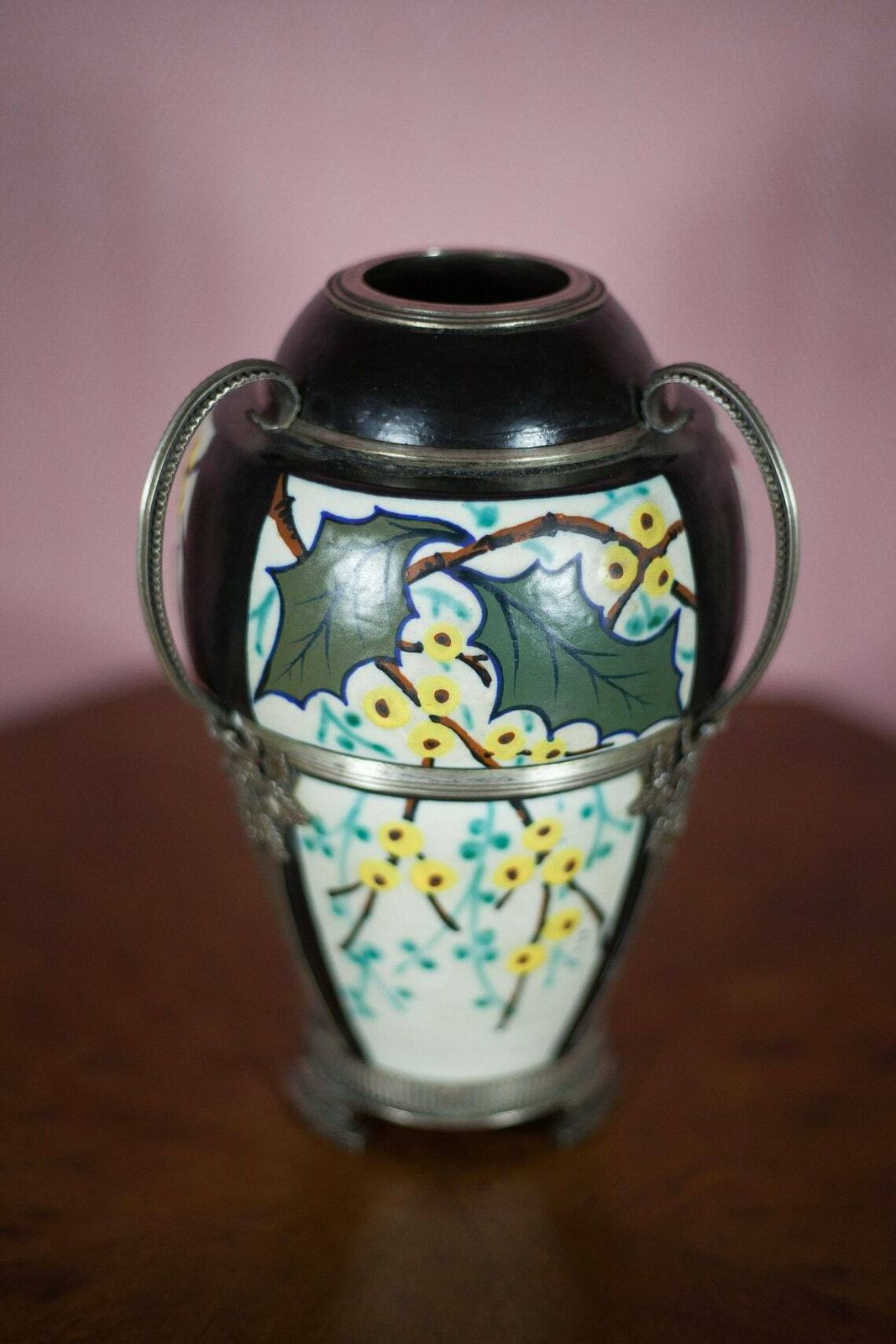 Ceramic Vase With Silver Frame, Argyl Signed Vase, Art Nouveau Vase, Art Deco, Collection, Flower Vase, 30's photo furniture