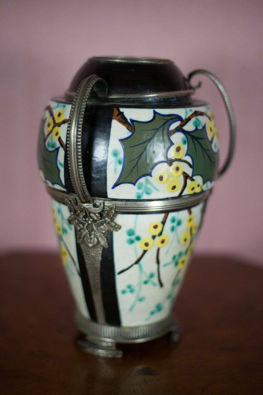 Ceramic Vase With Silver Frame, Argyl Signed Vase, Art Nouveau Vase, Art Deco, Collection, Flower Vase, 30's photo vinterior