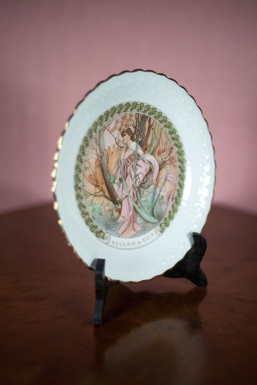 Limoges Porcelain Plate Mucha Reverie Du Soir By P.Marquet & Fils, Collection, Micha Daytime Hours, Art Nouveau, 70's photo for sale