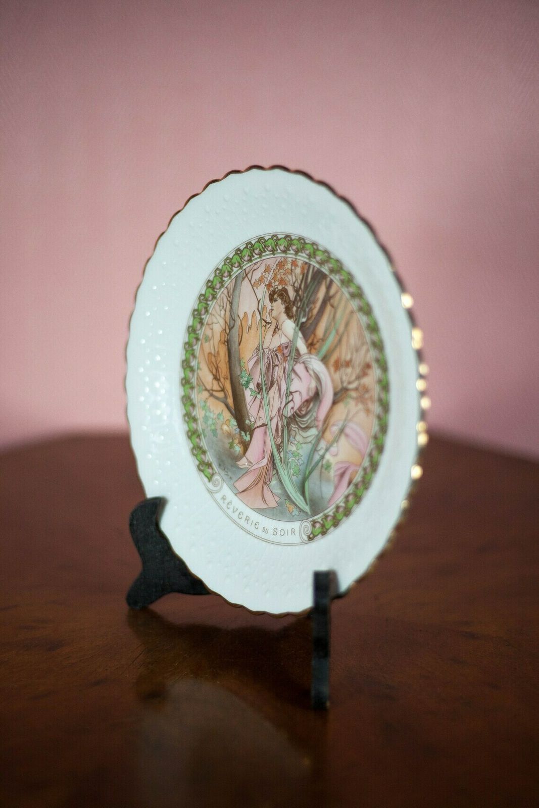 Limoges Porcelain Plate Mucha Reverie Du Soir By P.Marquet & Fils, Collection, Micha Daytime Hours, Art Nouveau, 70's photo Home Decor