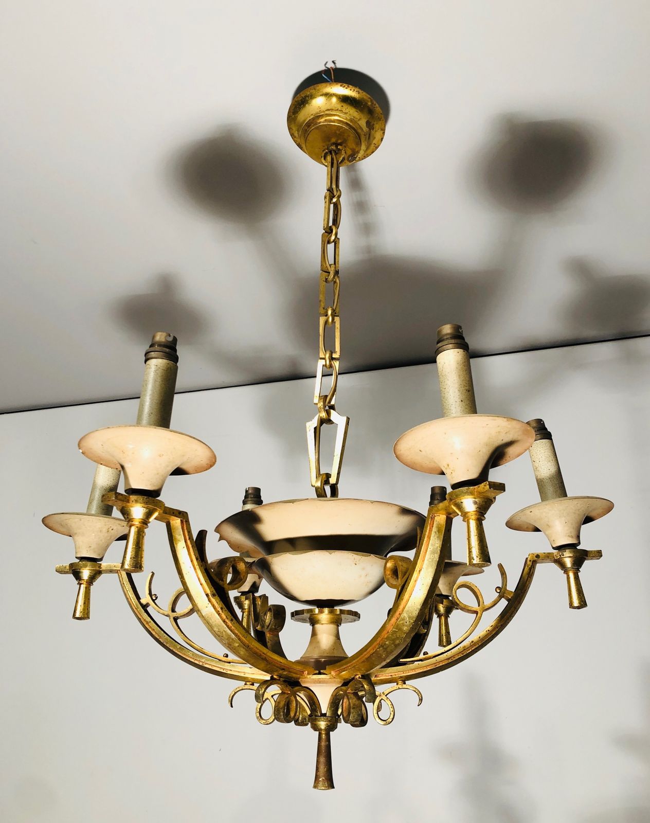 Chandelier In Lacquered Metal And Brass. Around 1940