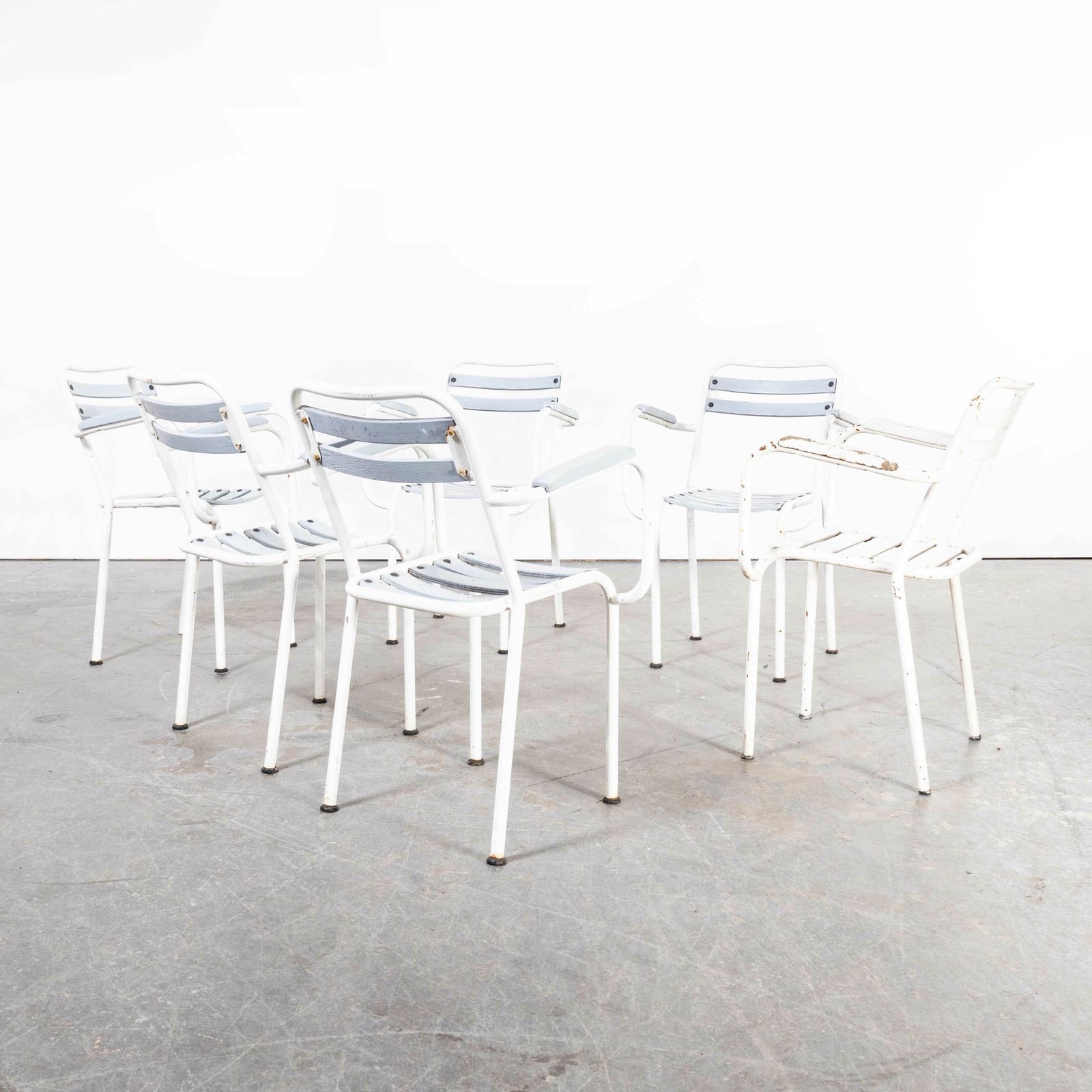 1950’s Set Of Six French Slatted Garden Armchairs