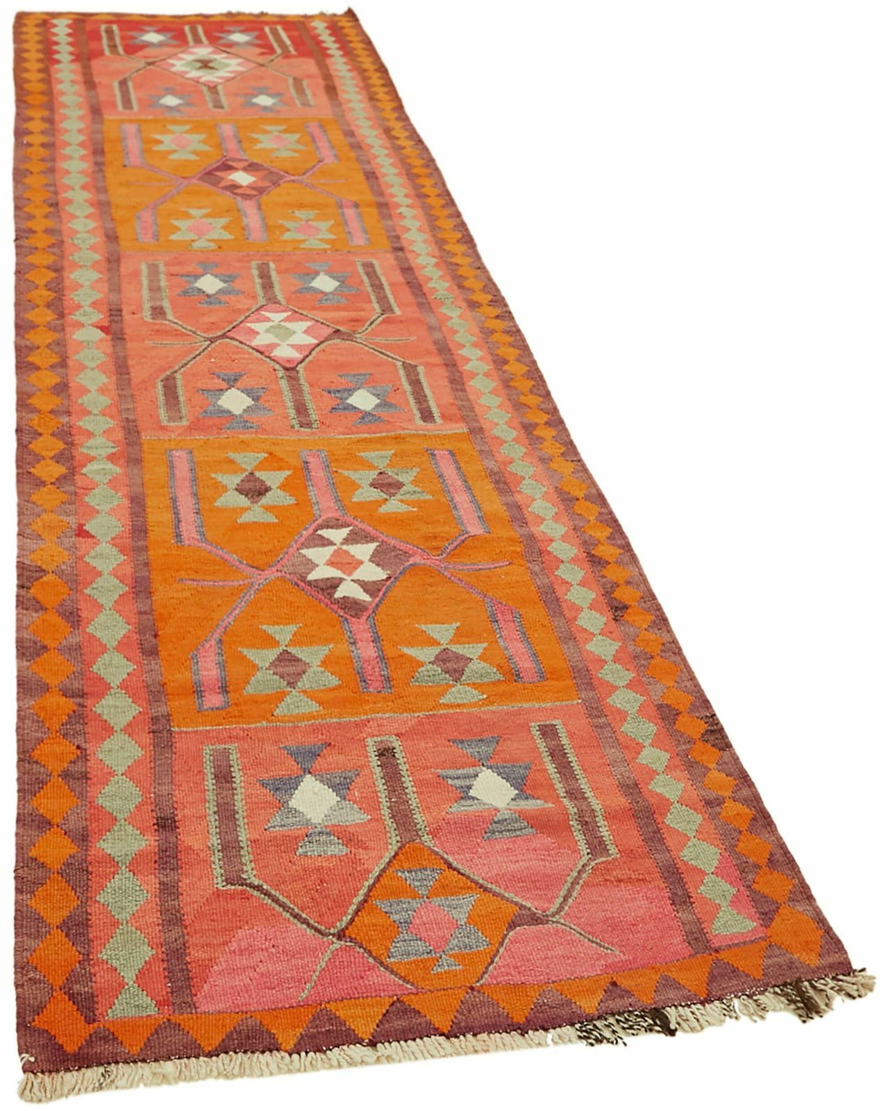 Handmade 355 X 105 Cm Multicolor Boho Runner Kilim Rugs photo for sale
