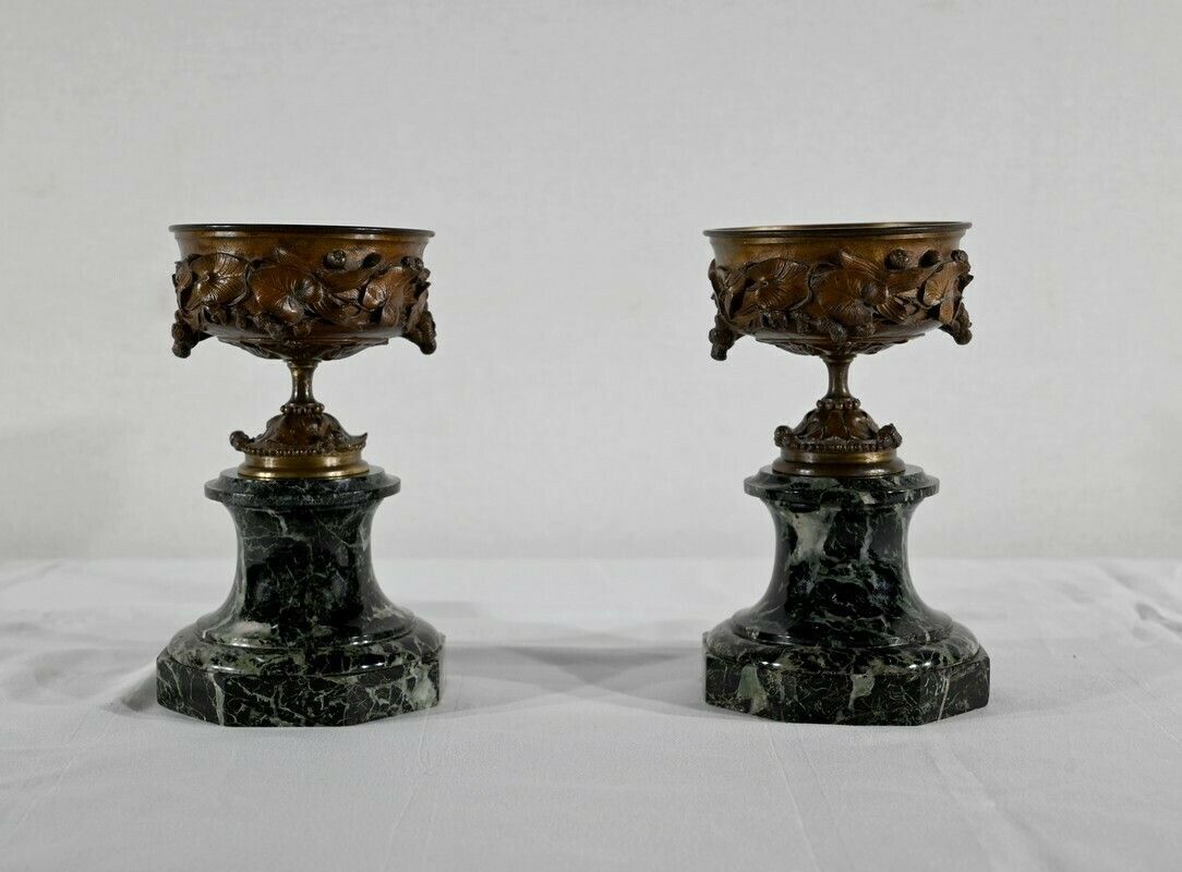 Pair Of Bronze And Marble Cups   Late 19th Century
